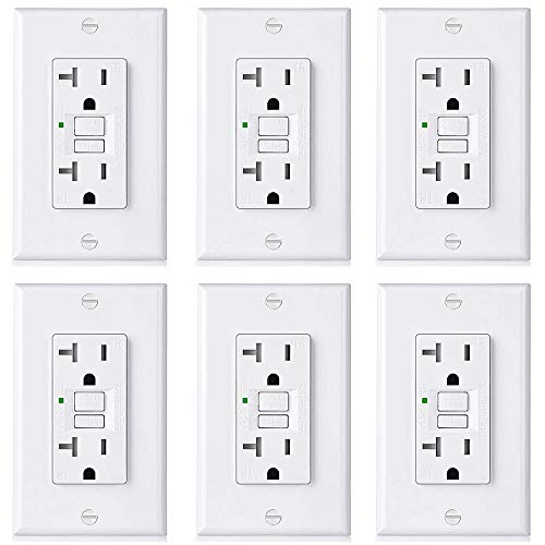 Book Cover [6 Pack] BESTTEN GFCI Outlet, Slim Tamper-Resistant (TR) GFI Duplex Receptacle with LED Indicator, 20-Amp 125-Volt, Auto-Test Ground Fault Circuit Interrupter with Decor Wall Plate, White