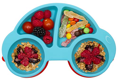 Book Cover Baby Silicone Placemat, Non-Slip Feeding Plate for Toddlers Babies Kids with Strong Suction Fits Most Highchair Trays BPA-Free FDA Approved, Dishwasher and Microwave Safe (New Car Blue)