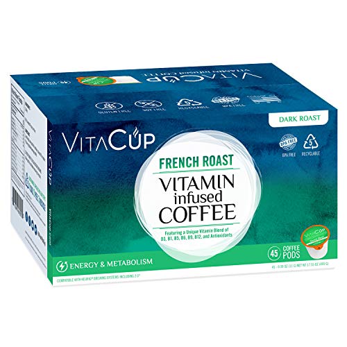 Book Cover VitaCup French Roast 45 ct. Top Rated Coffee Cups Infused With Essential Vitamins B12, B9, B6, B5, B1, and D3, Pods Compatible with K-Cup Brewers including Keurig 2.0