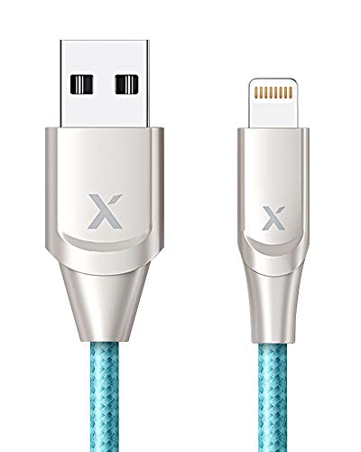 Book Cover Xcentz iPhone Charger 3ft, Apple MFi Certified Lightning Cable iPhone Charger Cable Metal Connector, Durable Braided Nylon High-Speed Charging Cord for iPhone X/XS Max/XR/8 Plus/7/6/5/SE, iPad, Blue