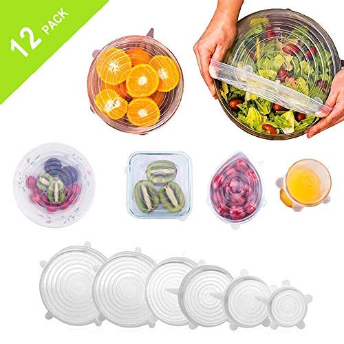 Book Cover TINANA Silicone Stretch Lids (12 Pack,Various Size), Reusable Silicone Bowl Lids for Bowls, Pots, Cups. Durable and Expandable Suction Seal Covers Apply to All Kinds of Food Storage Container