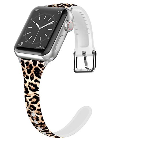 Book Cover Lwsengme Compatible for Apple Watch Band 38mm 40mm 42mm 44mm, Silicone Slim Women iWatch Bands Wristband Compatible for Apple Watch Series 4 3 2 1 (Leopard, 38mm/40mm)