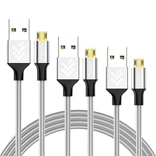 Book Cover Micro USB Cable, 3 Pack Reversible USB Charging Cable USB 2.0 to Micro Data Sync&Charging Cables for Samsung, HTC, Sony, LG and Other Android Devices (1.5ft/3ft/6ft, Silver)