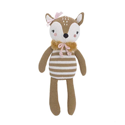 Book Cover Cuddle Me Deer 100% Cotton Knitted Plush Toy, Penelope, Brown/Pink