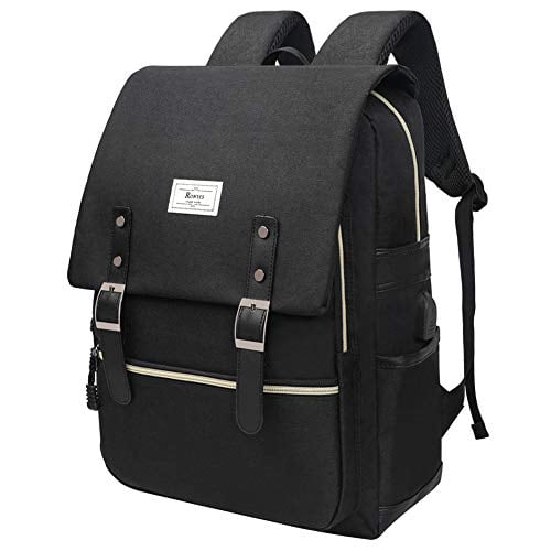 Book Cover Unisex College Bag Fits up to 15.6â€™â€™ Laptop Casual Rucksack Waterproof School Backpack Daypacks (AllBlackWithUSB)
