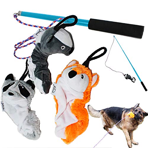 Book Cover Jalousie Dog Flirt Pole with Three Squeaky Toys Plush Toys Dog Teaser Wand Chase it Dog Toy with Refills (Dog Flirt Pole w/Three Toys)
