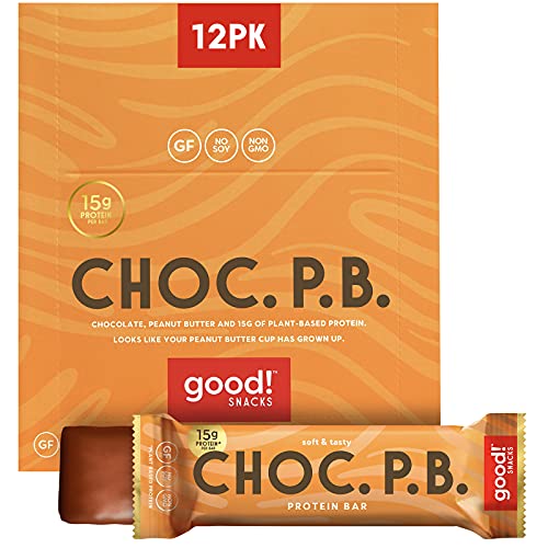 Book Cover good! Snacks Vegan Protein Bars, Chocolate Peanut Butter Bar, Gluten-Free, Plant Based, Low Sugar, High Protein Meal Replacement Bar, Guilt-Free & Nutritious Healthy Snacks for Energy, 15g Protein, Kosher, Soy Free, Non Dairy, Non GMO, Vegetaria