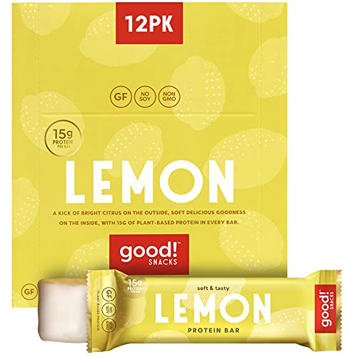 Book Cover good! Snacks Vegan Protein Bars, Lemon Bar, Gluten Free, Plant Based, Low Sugar, High Protein Meal Replacement Bar, Guilt-Free & Nutritious Healthy Snacks for Energy, 15g Protein, Kosher, Soy Free, Non Dairy, Non GMO, Vegetarian (12 Bars)