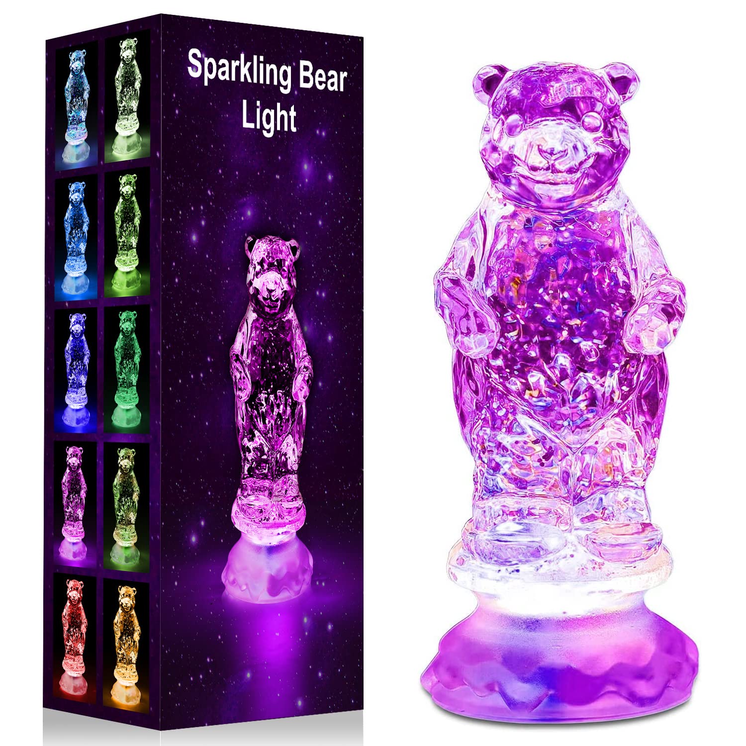 Book Cover Dream Master Color Changing Night Light with Timer,Christmas Gifts for Kids,Daughter,Girls Gifts Sparkling Bear Light for 3-9 Year Old Girls and Boys,Sequin Rotating Galaxy Light for Room Decor,Bear