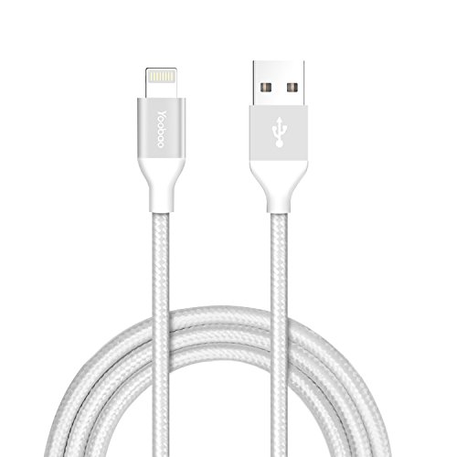 Book Cover Yoobao 3ft iPhone Charger Lightning Cable Apple MFi Certified USB Charging Cable Cord Nylon Braided Compatible iPhone X/8/8 Plus/7/7 Plus/6/6s Plus/5/5S, iPad Mini 4 3 2/Pro/Air - Silver