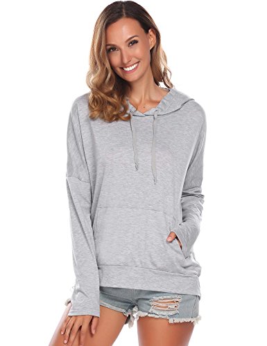 Book Cover HAPLICA Women's Long Sleeve Loose Pullover Sweatshirt Hoodies Tops with Kangaroo Pocket Gray L