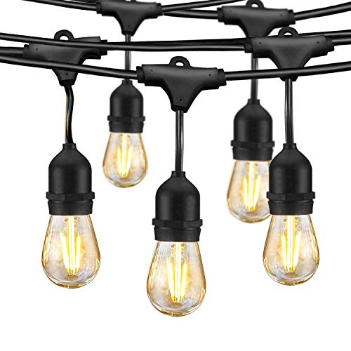 Book Cover LED Outdoor String Lights, Edison Bulb String Lights, 49ft Commercial Waterproof Dimmable String Lights for Patio, 15 Hanging Sockets, 16 x 1.5W Vintage Bulbs(1 Spare)for Backyard Porch Garden