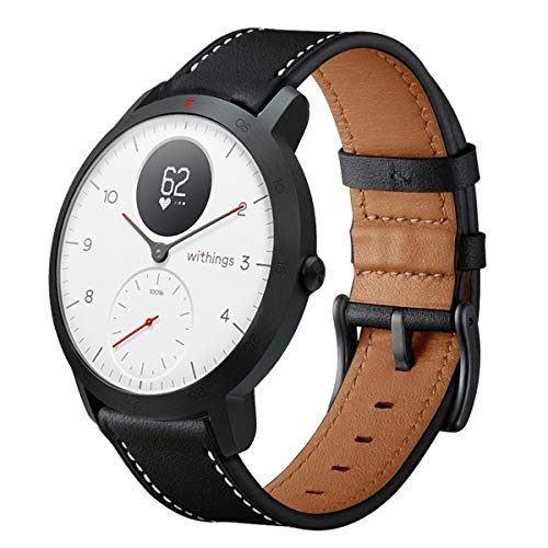 Book Cover LeafBoat Compatible Withings | Steel HR Sport Smartwatch (40mm), Replacement Geniune Leather Strap 20mm Compatible Withings | Steel HR Sport Smartwatch (40mm) (Black)