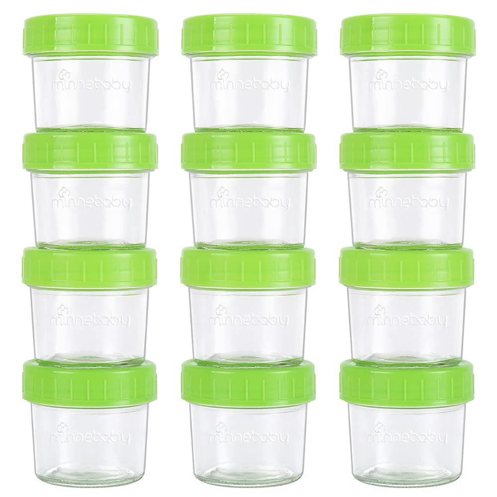 Book Cover Glass Baby Food Storage Containers, BPA-Free Airtight Leak-Proof Baby Food Jars with Labels, Set of 12-4 Ounce