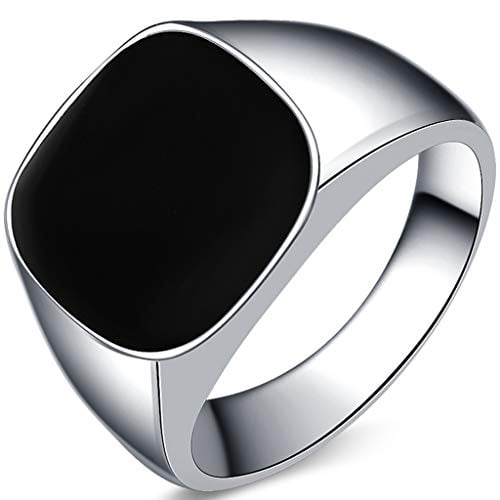 Book Cover Kingray Jewelry Stainless Steel Classic Simple Plain Black Enamel Signet Pinky Ring Size 4-16