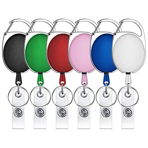 Book Cover Selizo 6 Packs Retractable Badge Holder Badge Reel Carabiner ID Keychain with Clip, Assorted Color