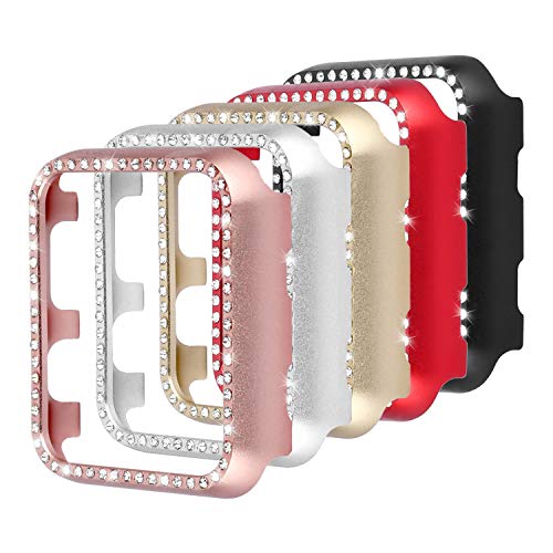 Book Cover Coobes Compatible with Apple Watch Case 40mm 44mm, Metal Bumper Protective Cover Women Bling Diamond Crystal Rhinestone Shiny Compatible iWatch Series 6 5 4 SE (Diamond-5 Color Pack, 40mm)