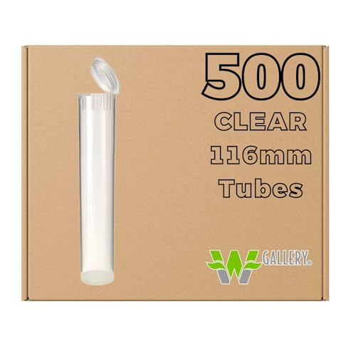 Book Cover W Gallery 500 Clear 116mm Pop Top Tubes - Airtight Smell Proof Containers - Plastic Medical Grade Prescription Bottles for Pills Herbs Flowers Supplements, Bulk Pack, Not Glass Jars