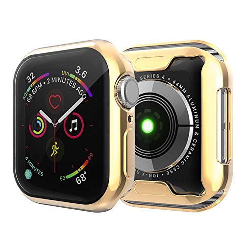 Book Cover Leotop Compatible with Apple Watch Case 44mm 40mm, Soft Flexible TPU Plated Protector Bumper Shiny Cover Lightweight Thin Guard Shockproof Frame Compatible for iWatch Series 4 (Gold, 44mm)