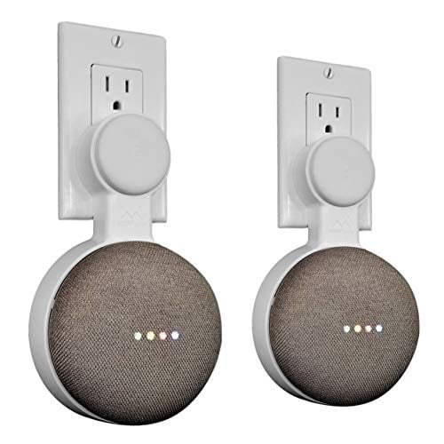Book Cover Mount Genie Affordable Essentials Google Home Mini Outlet Wall Mount Hanger Stand | A Low-Cost Space-Saving Solution (White, 2-Pack)