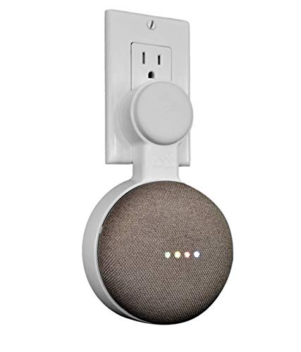 Book Cover Mount Genie Affordable Essentials Google Home Mini (1st Gen) Outlet Wall Mount Hanger Stand | A Low-Cost Space-Saving Solution (White, 1-Pack)