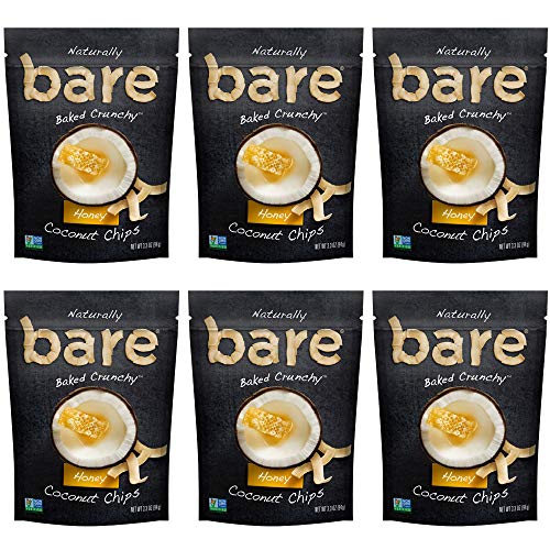 Book Cover Bare Baked Crunchy Coconut Chips, Honey, Gluten Free, 3.3 Ounce Bag, 6 Count