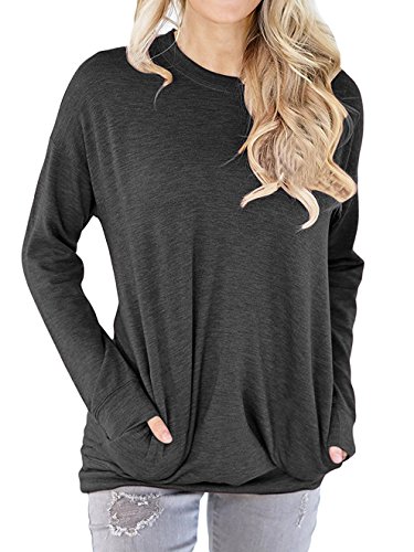 Book Cover LYXIOF Women's Round Neck Sweatshirt Pocket Pullover Long Sleeve T Shirts Casual Loose Tunic Tops Blouse