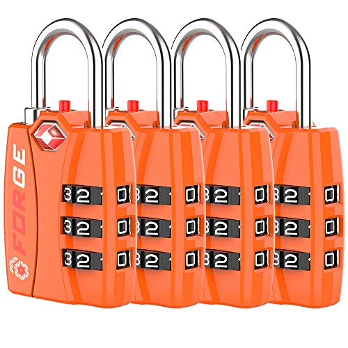 Book Cover Forge Luggage Locks TSA Approved 4 Orange Locks, Small Combination Lock with Zinc Alloy Body, Open Alert, Easy Read Dials, for Travel Suitcase, Bag, Backpack, Lockers.