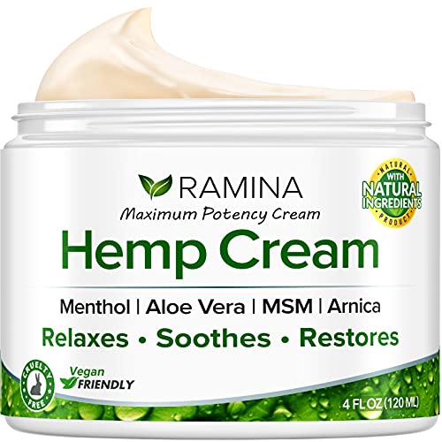 Book Cover Ramina Natural HÐµmp Extract Cream - Made in USA - Infused with Menthol, MSM & Arnica - Soothes Discomfort in Muscles, Joints, Back, Knee, Nerves - Non-GMO - 4 fl oz