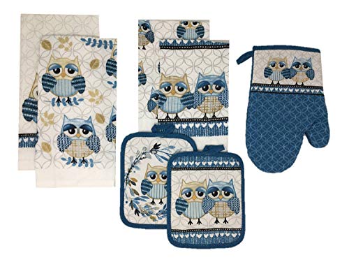 Book Cover Mainstay Owl 7 Piece Kitchen Towels, Pot Holders, Oven Mitt, and Dish Cloths Set