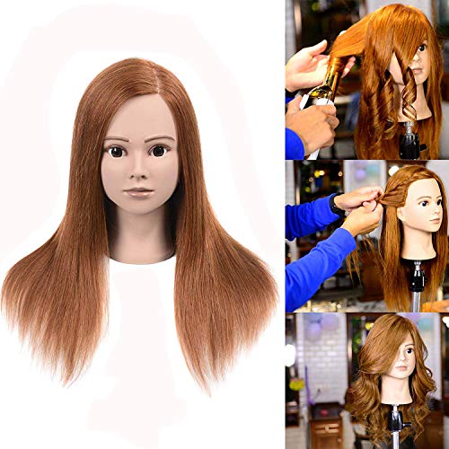 Book Cover 100% Human Hair Mannequin Head For Braiding Manikin Head For Hairdresser Professional Cosmetology Mannequin Head With Human Hair Auburn Brown 16 Inches (Not Included Mannequin Stand)