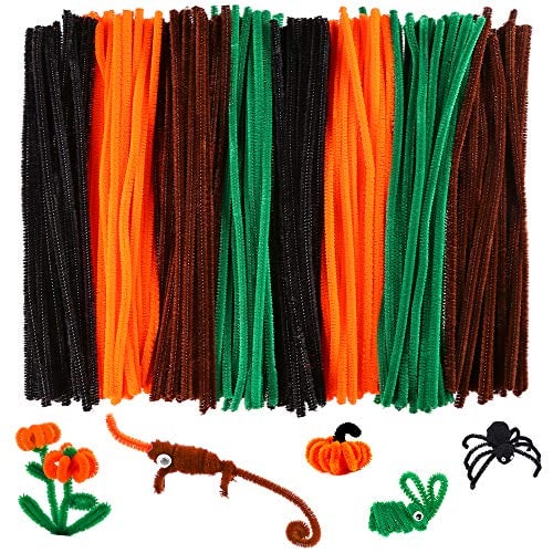 Book Cover Caydo 320 Pieces Halloween Pipe Cleaners Chenille Stems 6mm x 12inch, Chenille Stems for DIY Art Craft Decorations (Black, Brown, Dark Green, Orange)
