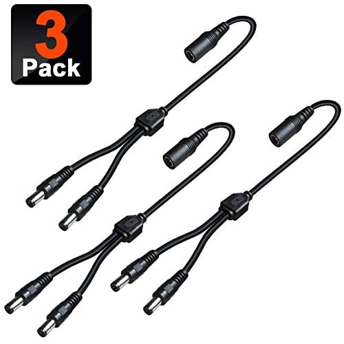 Book Cover 3 Pack DC Power 1 Female to 2 Male 5.5mm x 2.1mm DC Power Supply Splitter Cable Cord, Y Splitter Adapter Wire,2 Way Y-Cable for Security CCTV Parking Camera, LED Strip Light