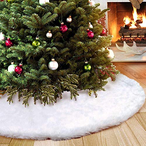 Book Cover AMADE Christmas Tree Skirts White Luxury Faux Fur Tree Ornaments Plush XmasTree Skirt for Christmas Decoration New Year Party Holiday Decorations Pet Favors (35.4inch Dia)