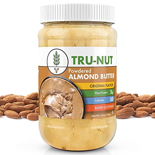 Book Cover Tru-Nut Powdered Almond Butter (15 Servings, 6.5oz Jar) Good Source of Protein - Keto, Vegan, Gluten Free, Non-GMO, California Almond Protein Powder