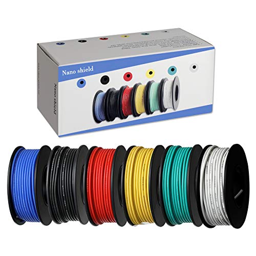 Book Cover 6 Colors (32.8ft Each) Hook Up Wire Kit (Stranded Wire Kit) 26 AWG UL3239 Approved, 7 Gauge Felexible Silicone Rubber Insulated Wire Tinned Copper, 300V Cables Electronic Cable Electrical Wire