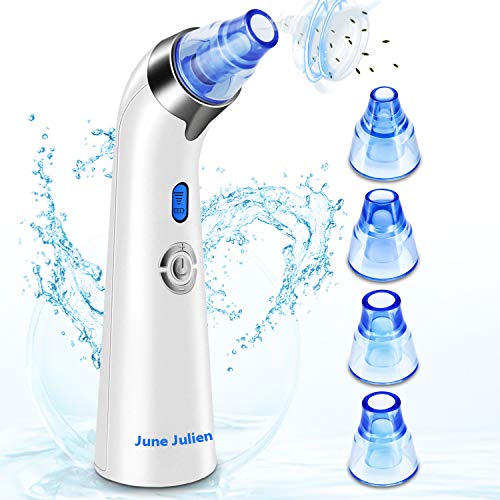 Book Cover Blackhead Remover Vacuum - June Julien Facial Pore Cleanser Electric Acne Comedone Extractor Kit USB Rechargeable Blackhead Suction Tool with LED Display for Facial Skin(Blue)
