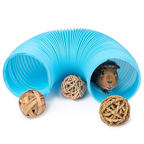 Book Cover NiteangelÂ® Fun Tunnel with 3 Pack Play Balls for Guinea Pigs, Chinchillas, Rats and Dwarf Rabbits (Blue)