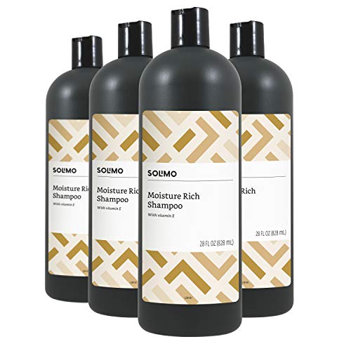 Book Cover Amazon Brand - Solimo Moisture Rich Shampoo, 28 Fluid Ounce (Pack of 4)