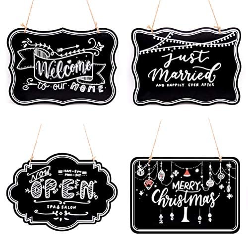 Book Cover UNIQOOO 10x14 inch Hanging Decorative Chalkboard Sign, Double-Sided Non Porous Wooden Signage Message Board Home Welcome Signs, Perfect for Wedding Cafe Kids Doodling Back to School Decor, Set of 4