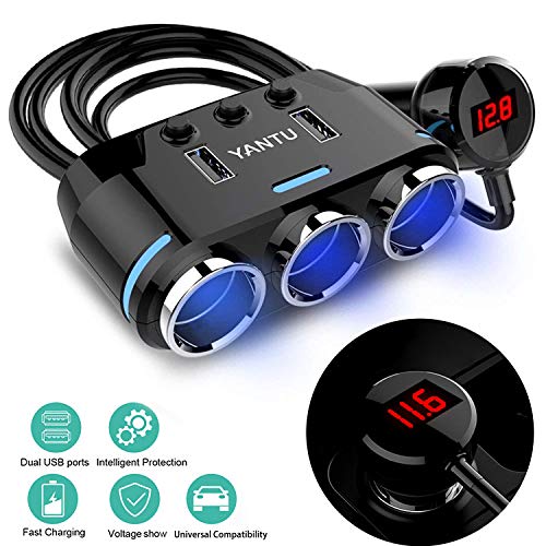 Book Cover Sunjoyco 3-Socket Cigarette Lighter Adapter, 100W 12V/24V Power DC Outlet Splitter with 3.1A Dual USB Car Charger and On/Off Switch + Voltage Display for iPhone iPad Samsung GPS Dashcam