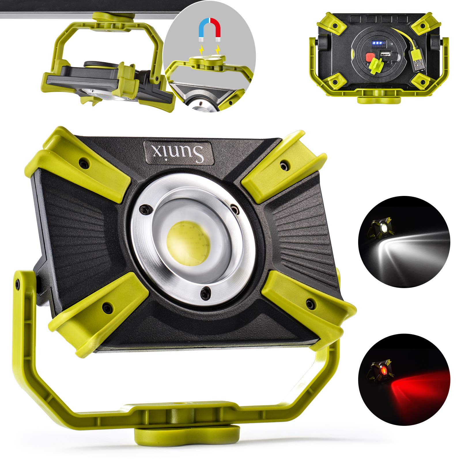Book Cover Rechargeable LED Work Light 30W 1600LM SOS Mode 2.1A Fast Charging Magnetic Base Waterproof Spotlights Outdoor Camping Emergency Floodlights For Truck Tractor Workshop Construction Site