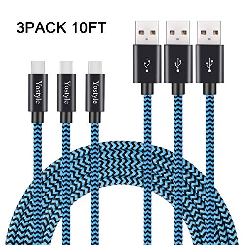 Book Cover USB Type C Cable 10ft, USB C to USB A Fast Charger,Long Nylon Braided Fast Charging and Data Sync Cord Compatible Galaxy S10, S8, S8+, S9,S9+,Note 8 9,LG V20 G5 G6, Pixel,MacBook, Nintendo Switch