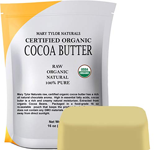 Book Cover Mary Tylor Naturals Organic Cocoa Butter 1 lb — USDA Certified Raw Unrefined, Non-Deodorized, Rich In Antioxidants — for DIY Recipes, Lip Balms, Lotions, Creams, Stretch Marks