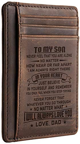 Book Cover Wife To Husband Father Mother to Son Gift Best Anniversary Christmas Birthday Gifts Slim Wallet, Coffee, One Size, Father to Son Ch Coffee