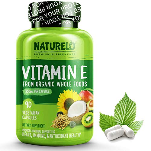 Book Cover NATURELO Vitamin E - 350 mg (522 IU) of Natural Mixed Tocopherols from Organic Whole Foods - Supplement for Healthy Skin, Hair, Nails, Immunity, Eye Health - Non-GMO, Soy Free - 90 Vegan Capsules