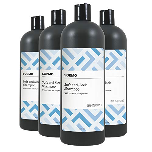 Book Cover Amazon Brand - Solimo Soft & Sleek Shampoo, 28 Fluid Ounce (Pack of 4)