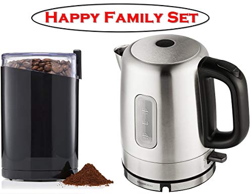 Book Cover Happy Family Set â¤ Stainless Steel Electric Kettle and Electric Coffee Grinder, Spice Grinder, Stainless Steel Blades, 3 Ounce, Black
