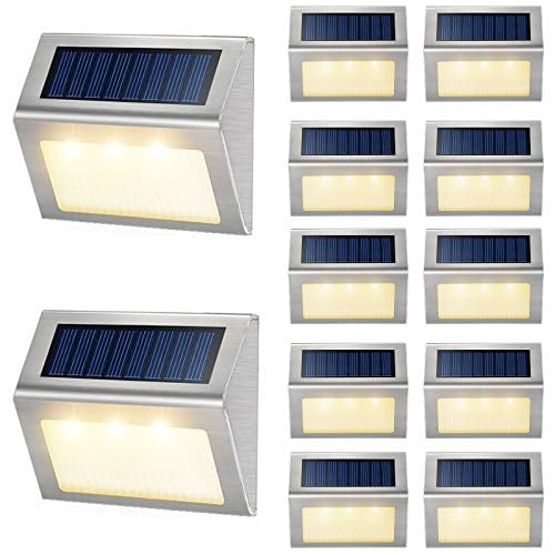 Book Cover JSOT Solar Deck Lights, Kasun Super Bright Led Walkway Light Stainless Steel Waterproof Outdoor Security Lamps For Patio Stairs Garden Pathway Yellow Light - 12pcs