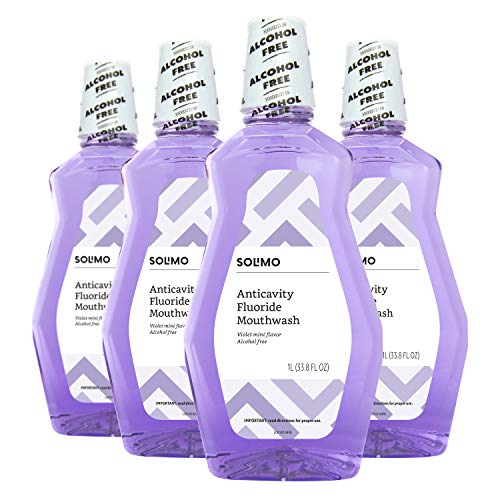 Book Cover Amazon Brand - Solimo Anticavity Fluoride Mouthwash, Violet Mint, Alcohol Free, 1 Liters (Pack of 4)